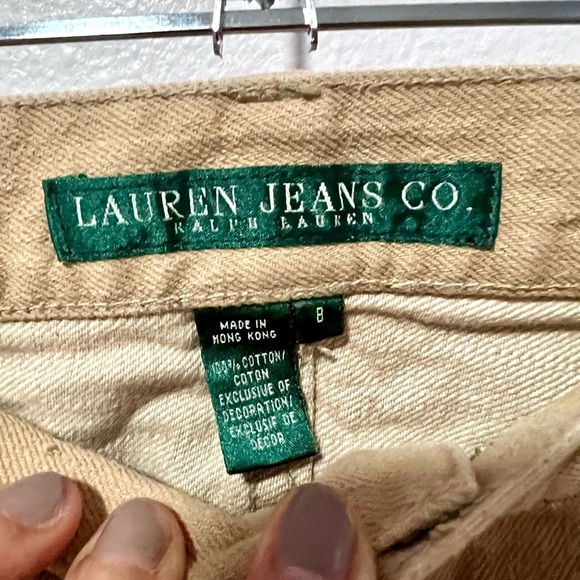 LAUREN JEANS CO women's vintage Tan Flare Jeans with gold graphic print  8 - Picture 2 of 10